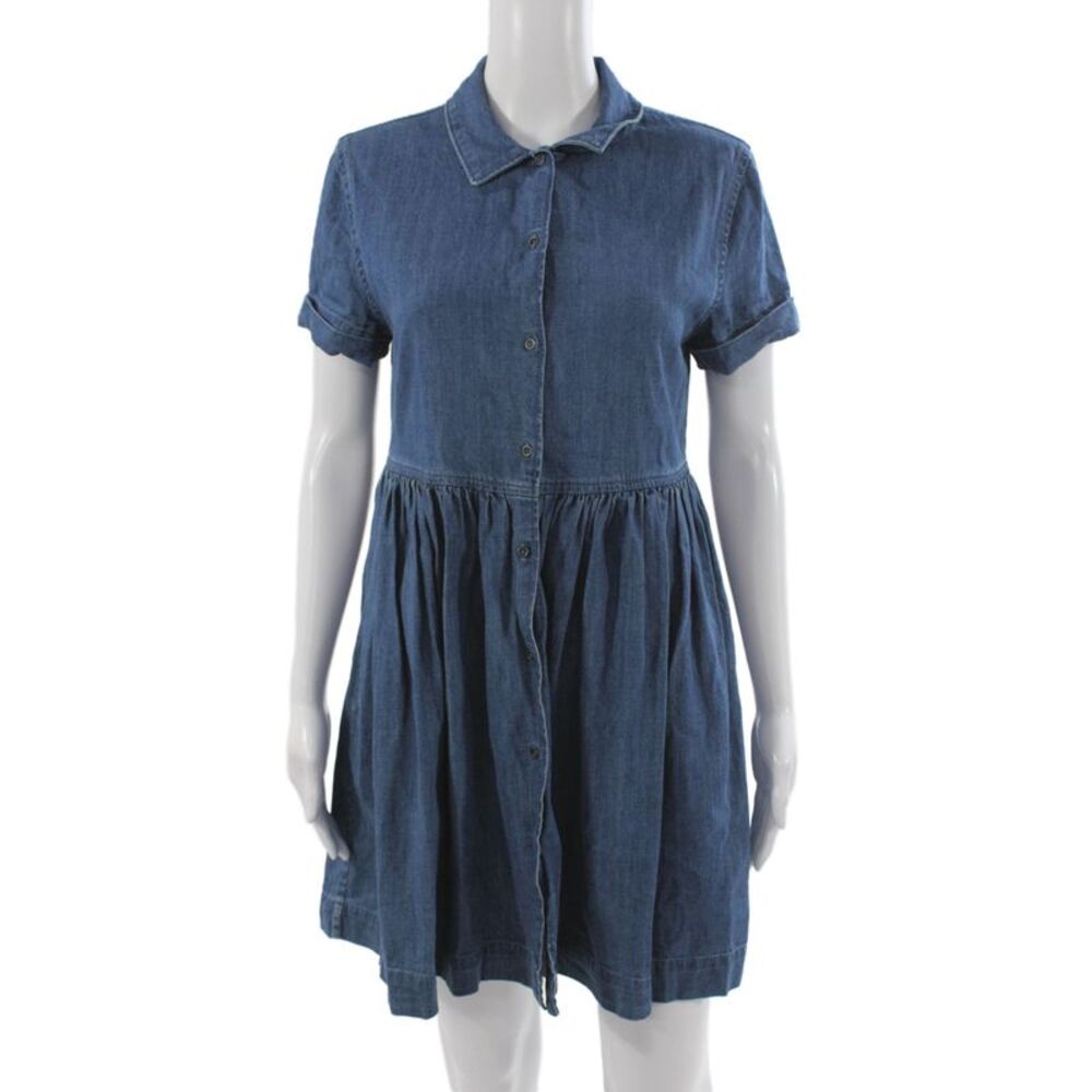 French Connection Women Shirt Dress Blue 100% Cotton Short Sleeve Size 6
